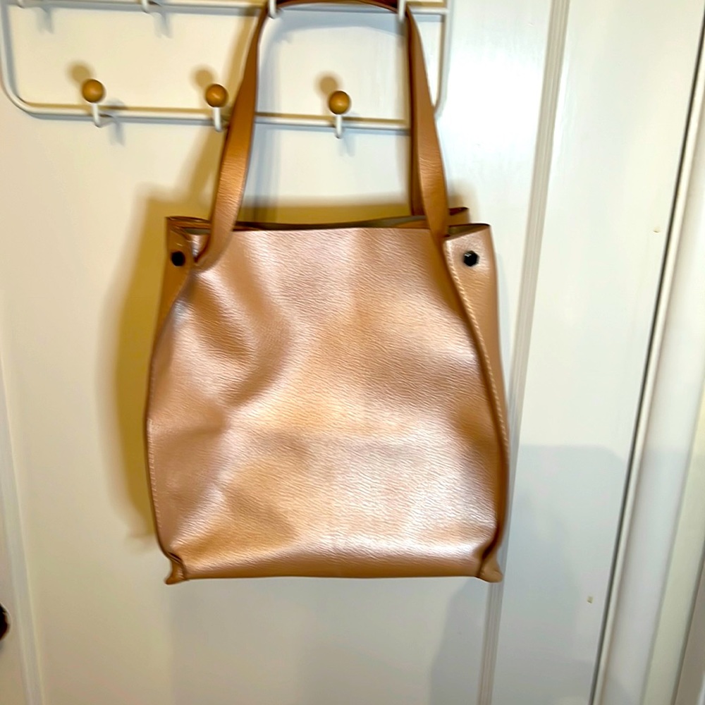 Neiman Marcus tote bag in rose gold vegan leather